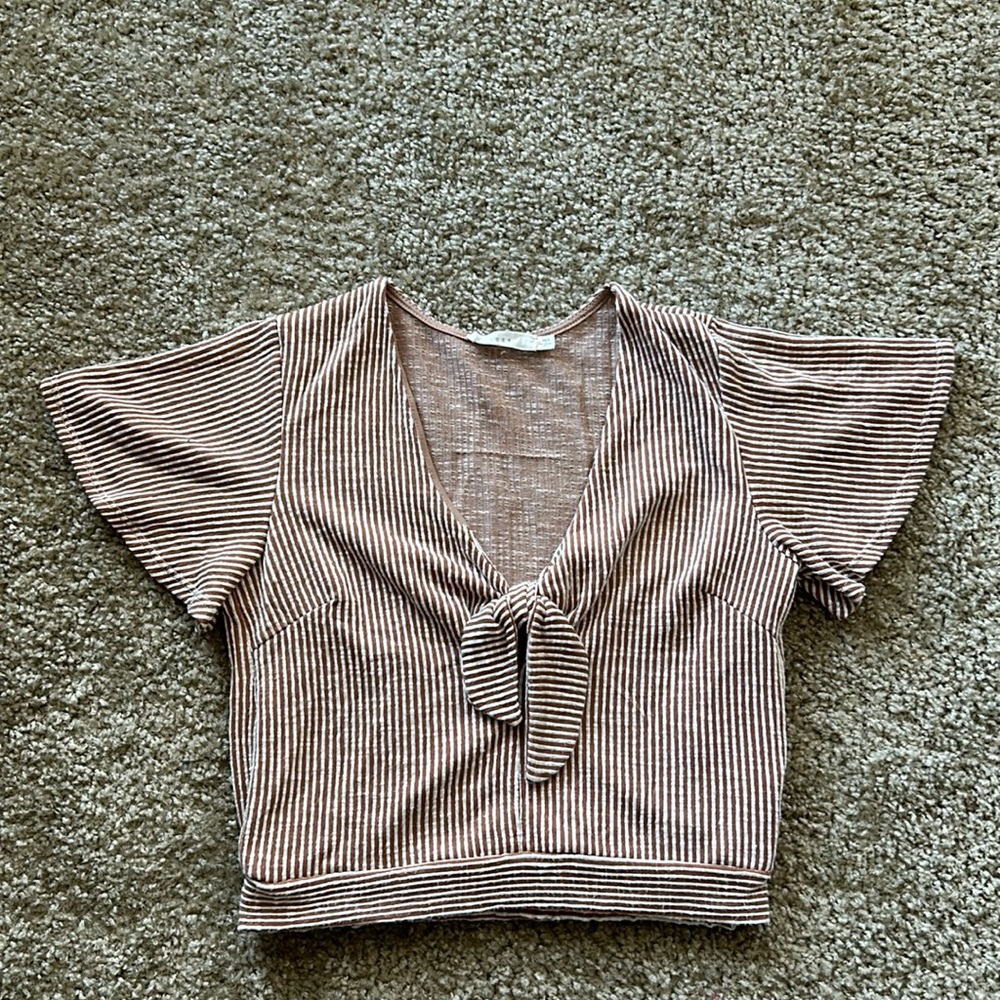 Brown and White Striped Top